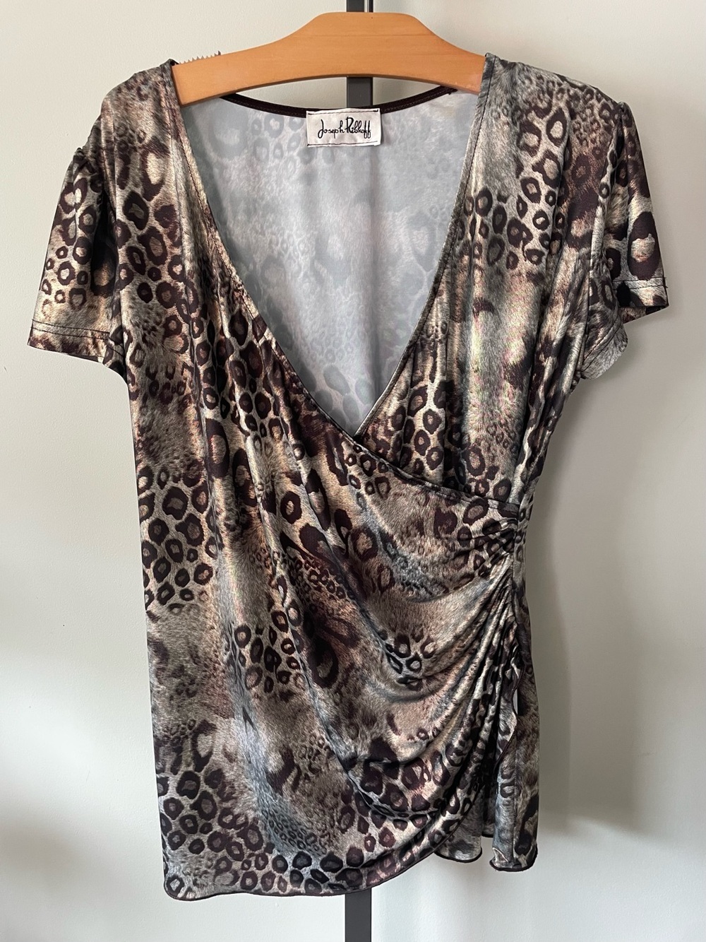 Vintage Joseph Ribkoff Animal Print Top Blouse Ruched Gathered 90s Y2K